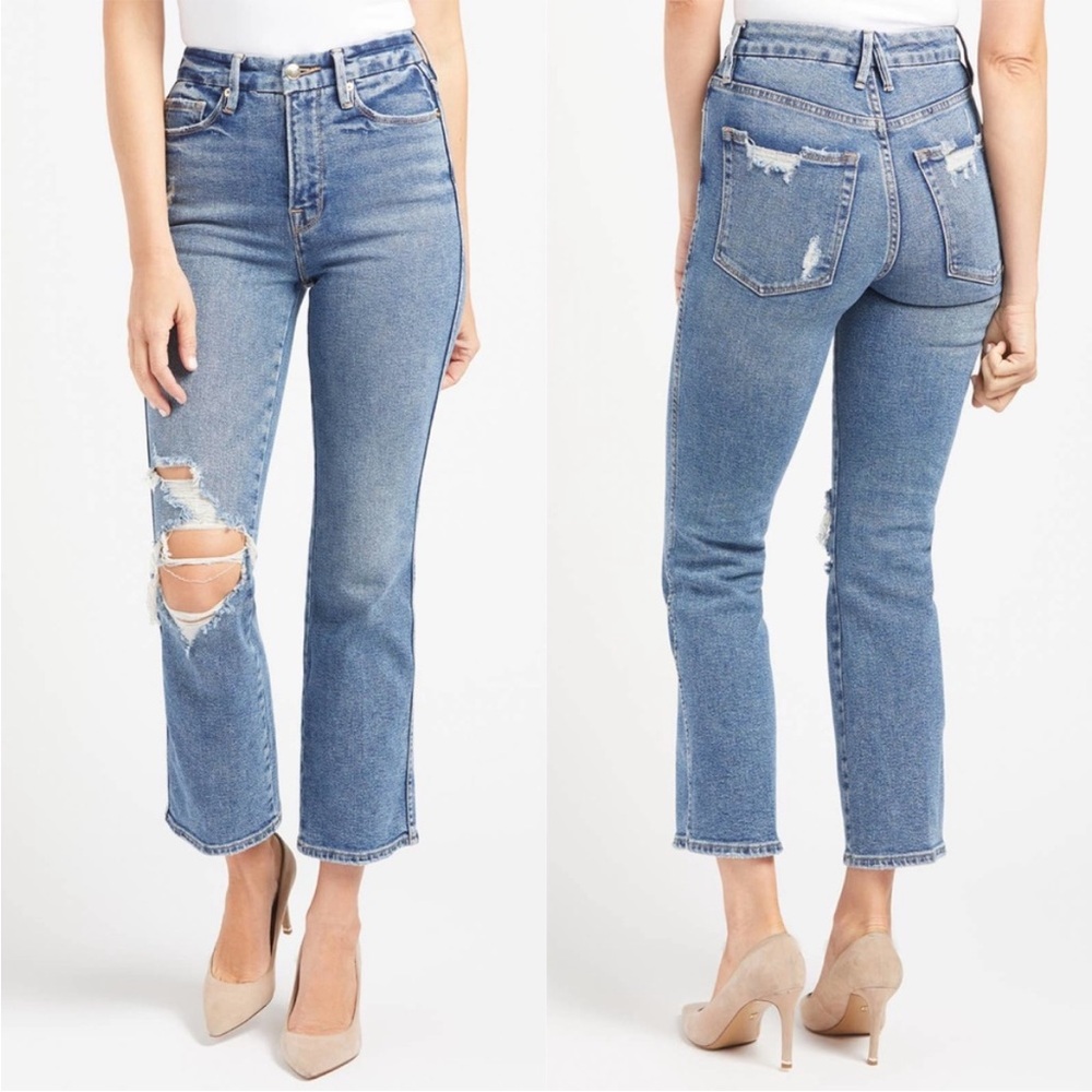 Good American good curve distressed medium wash jeans size 6